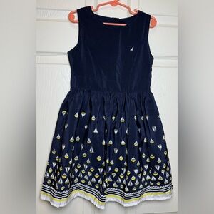 Nautica Blue and Yellow Pleated Sundress Sleeveless Casual